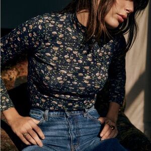 Sezane Felix Jumper Floral Long Sleeve Mock Neck Top Shirt L Large